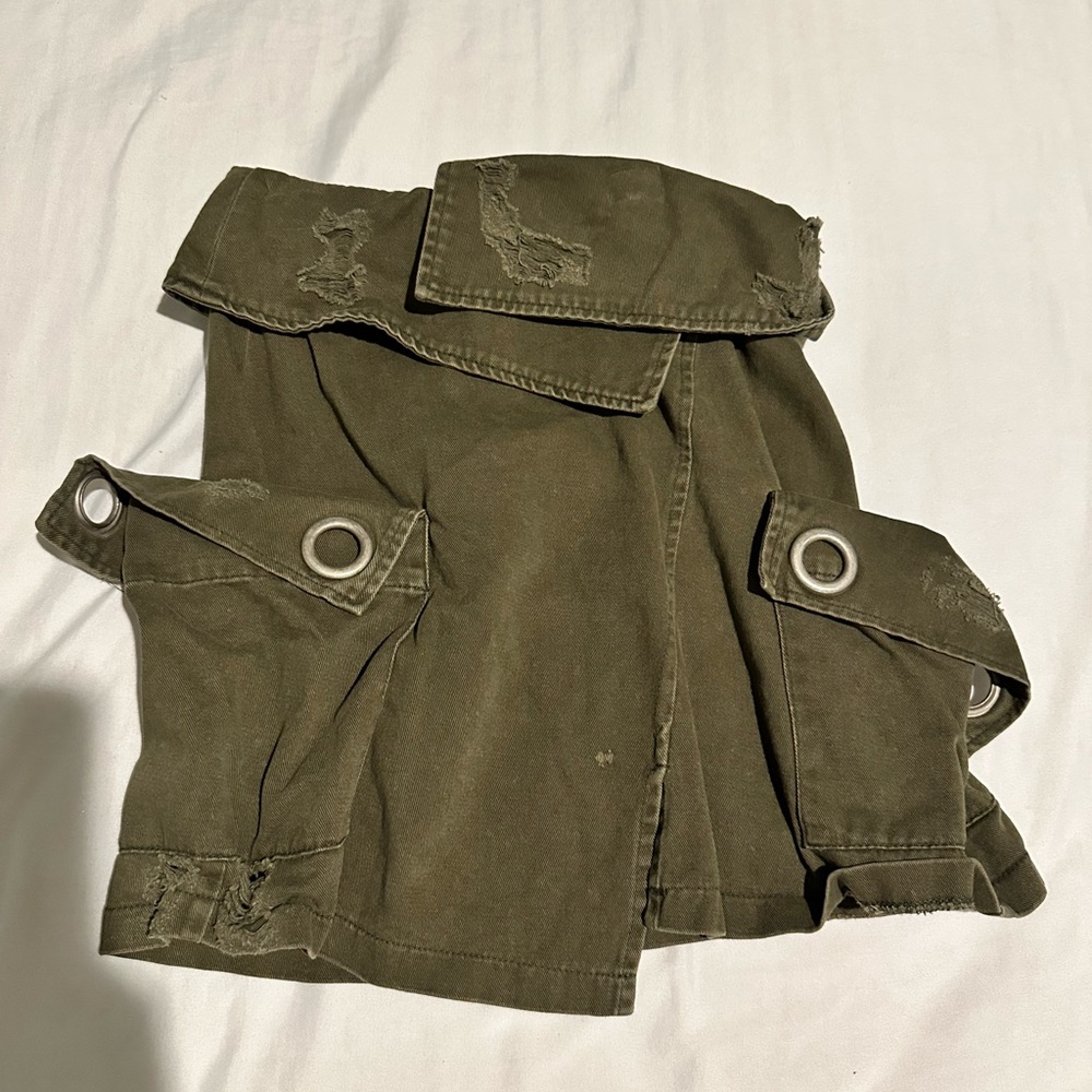 Olive Green Utility Skirt with Grommet Details